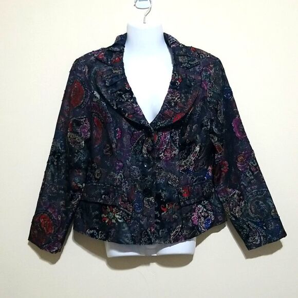 Analogy Black Multicolored Blazer Jacket Sz Large Petite - Picture 2 of 5